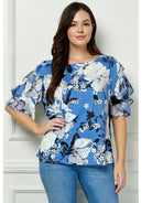 Plus Size Blue Floral Bliss Boatneck Blouse