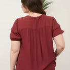 Brick Scallop Trim Front Tie Detail Puff Sleeve Top