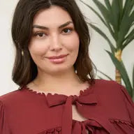 Brick Scallop Trim Front Tie Detail Puff Sleeve Top