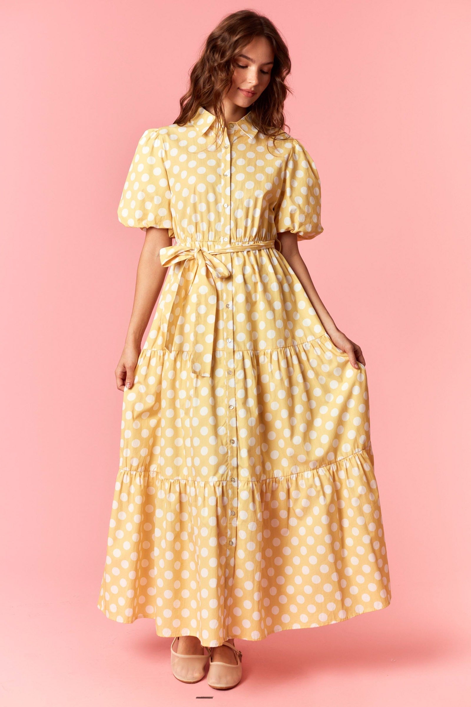 buttercream yellow dress Buttercream Fields Polka Dot Maxi Dress Large