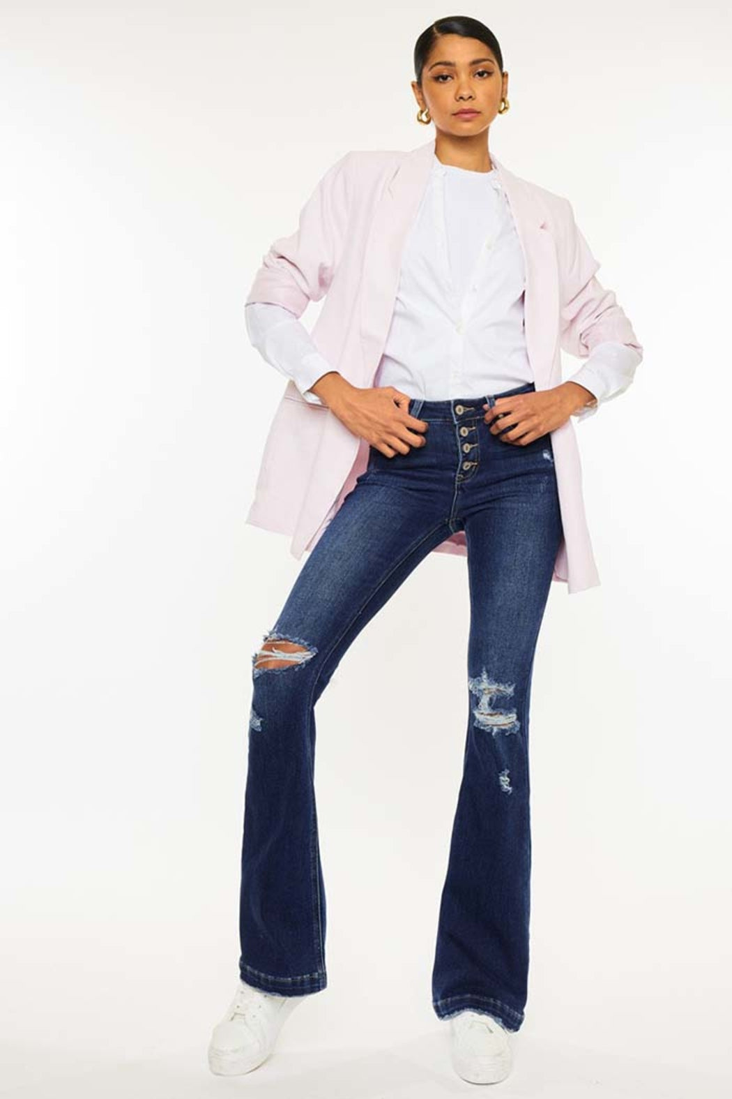 Button Up Distress Flare Jeans – Shoptiques
