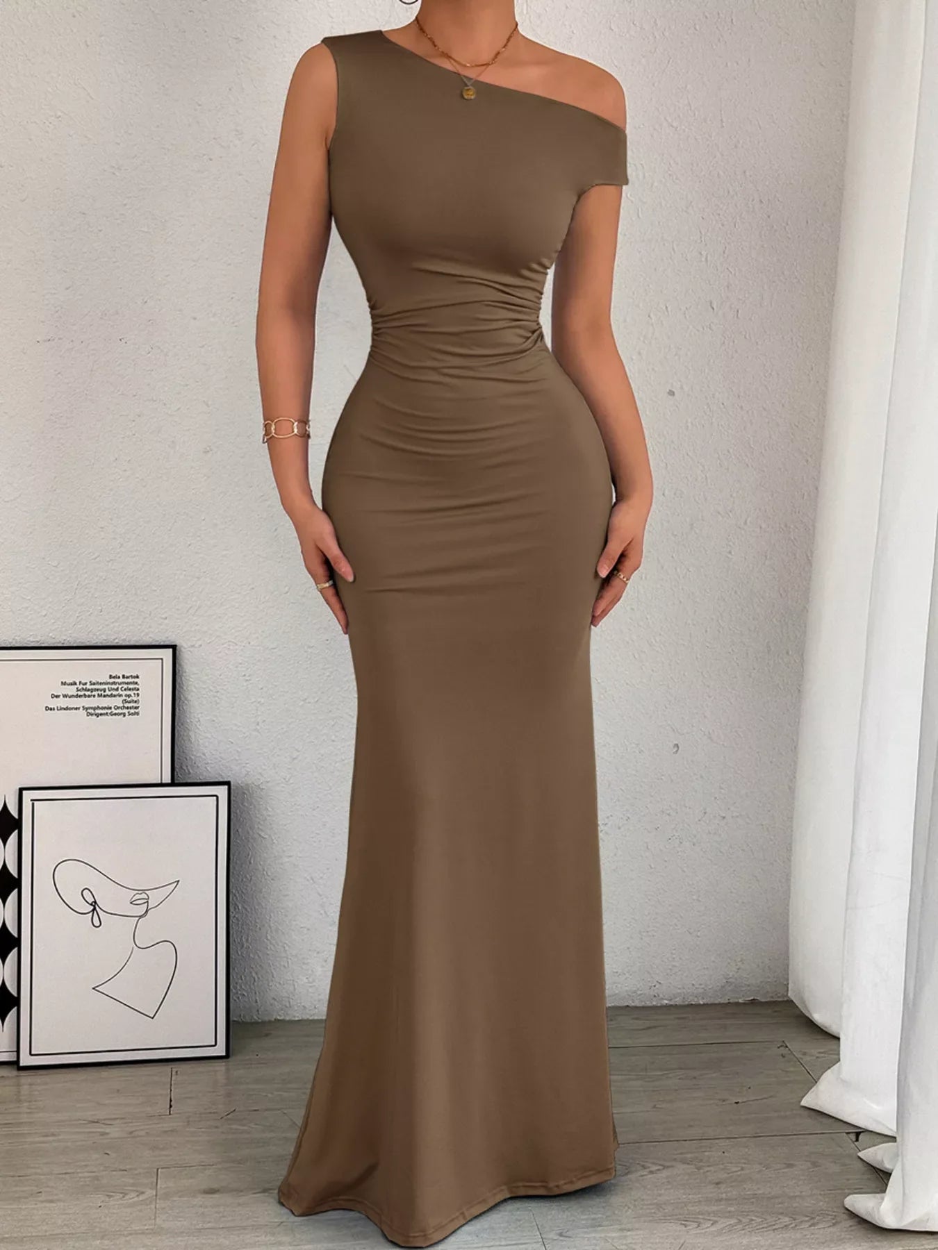 Off-Shoulder Bodycon Maxi Dress Burgundy / S