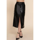 Black Faux Leather Midi Cargo Skirt