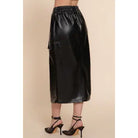 Black Faux Leather Midi Cargo Skirt
