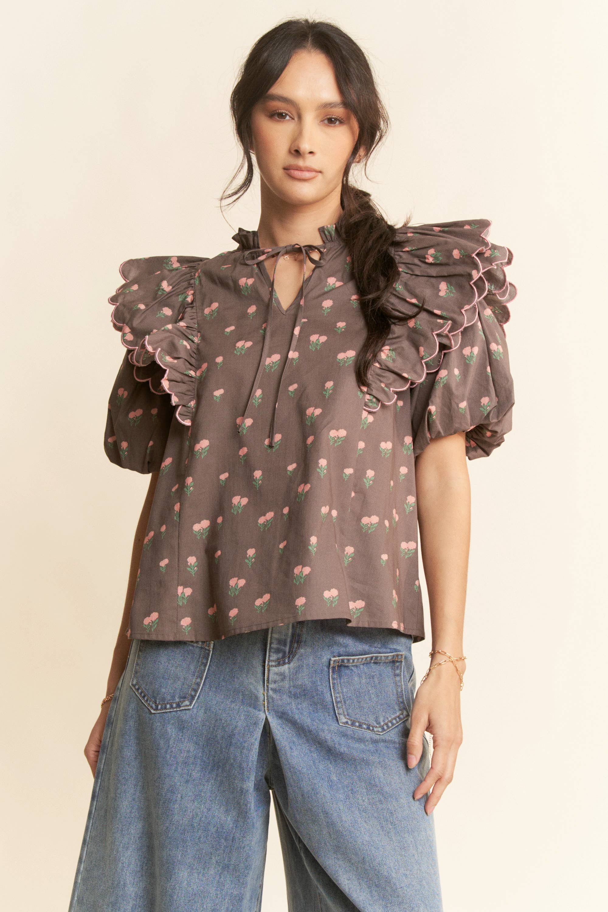mocha　whipped ribbon blouse Western Discovories Mocha Brown Embroidered Blouse – Shop the Mint