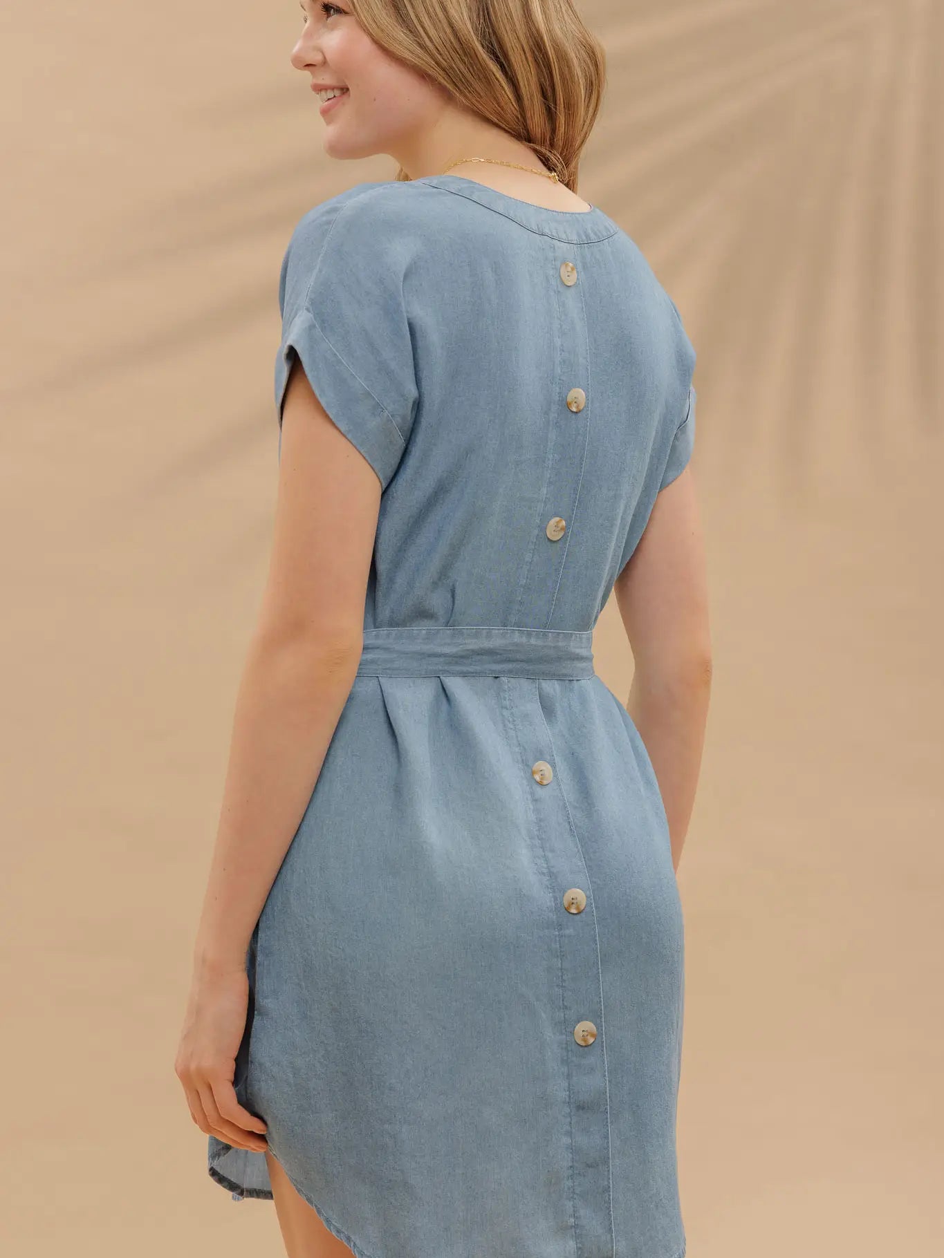 
Belted Chambray Cuff Sleeve Mini Shirt Dress
