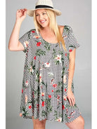 Plus Size Floral Checkered Babydoll Dress - Athena's Fashion Boutique