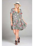 Plus Size Floral Checkered Babydoll Dress - Athena's Fashion Boutique