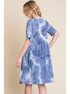 Blue and White Tie-Dye Shirred Waist Dress