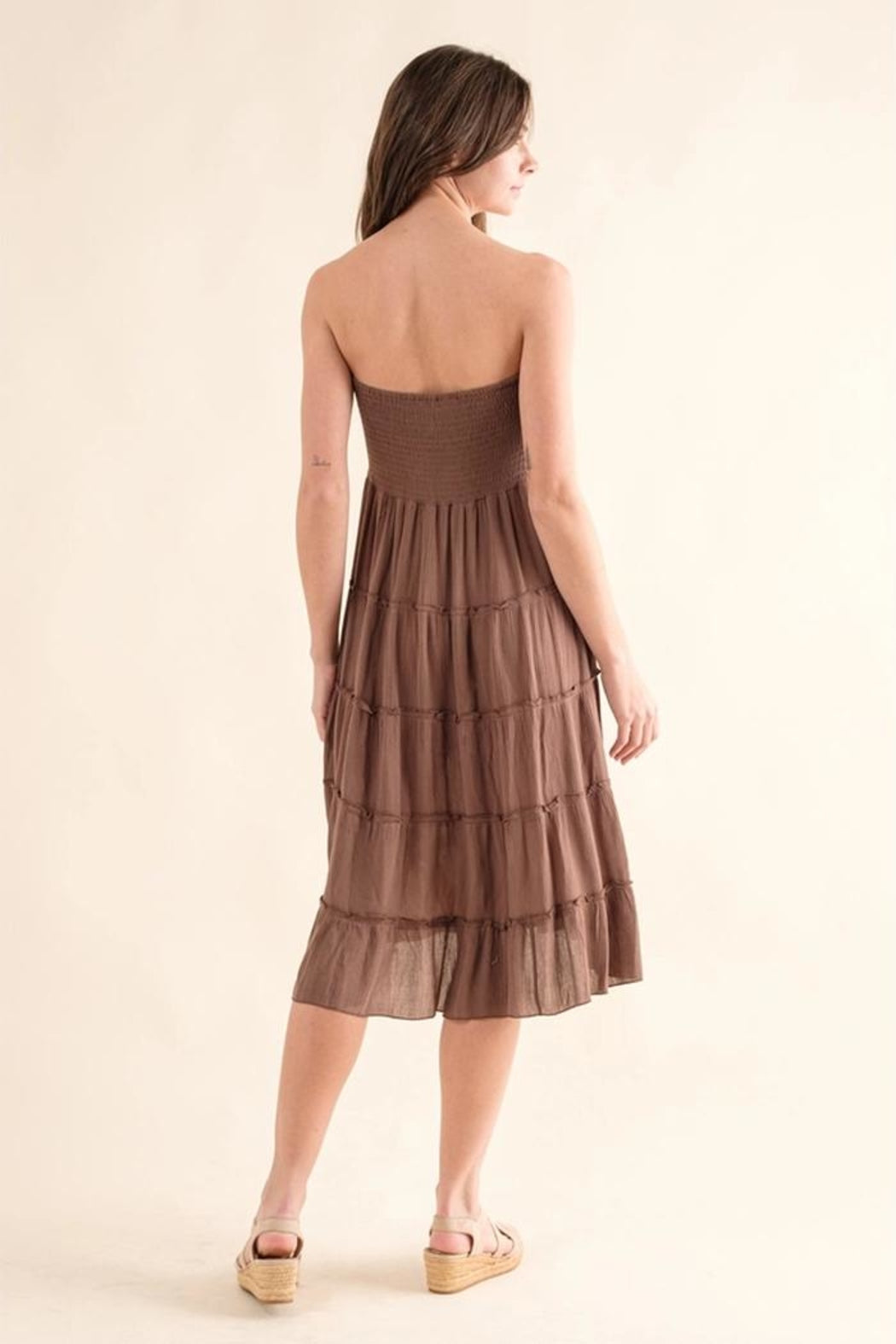 Convertible Tiered Smocked Skirt Dress Olive / M