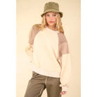 Cream Color Block Raglan Sleeve Comfy Knit Sweatshirt Top - Athena's Fashion Boutique
