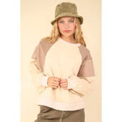 Cream Color Block Raglan Sleeve Comfy Knit Sweatshirt Top - Athena's Fashion Boutique
