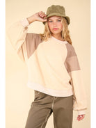 Cream Color Block Raglan Sleeve Comfy Knit Sweatshirt Top - Athena's Fashion Boutique