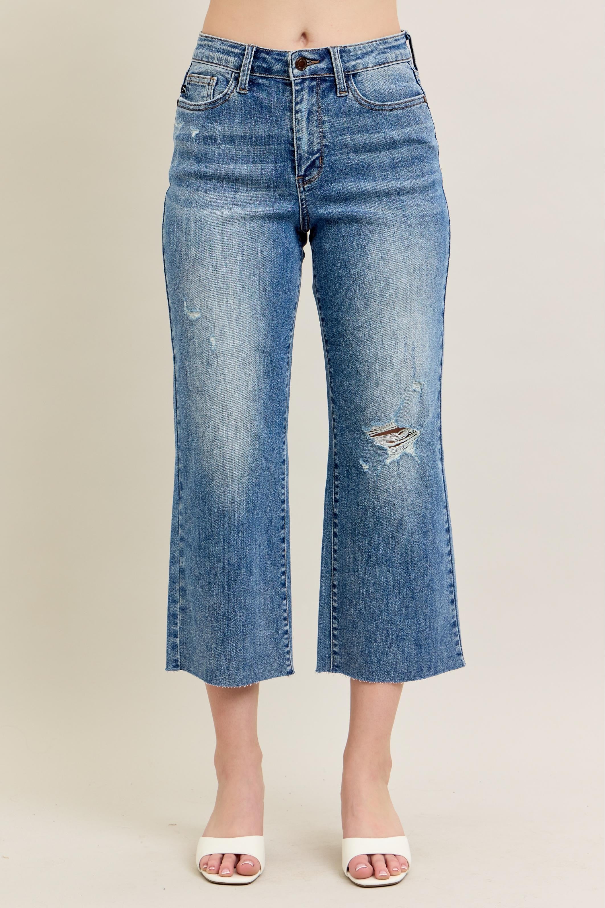 Judy Blue High Waist  Raw Cut Hem Crop Capris