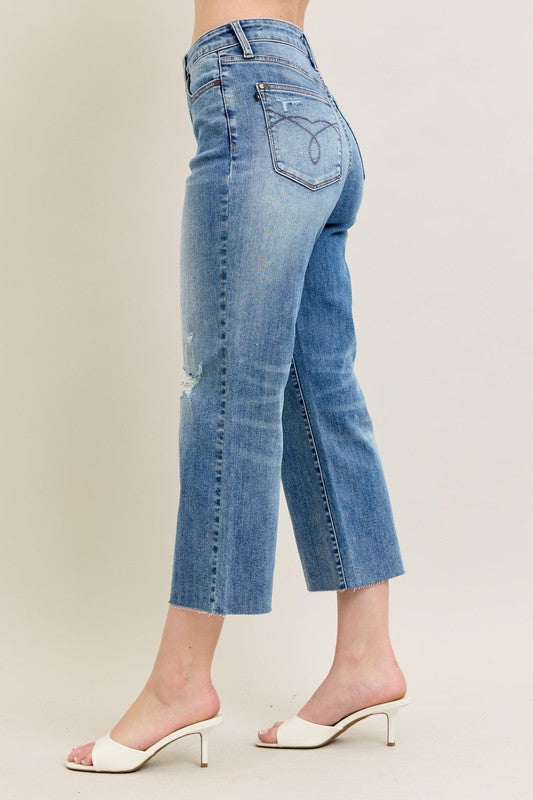 Judy Blue High Waist  Raw Cut Hem Crop Capris