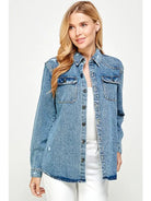 Women's Distressed Denim Wash Jacket - Athena's Fashion Boutique