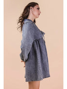 Indigo Washed Chambray Denim Collared Mini Dress