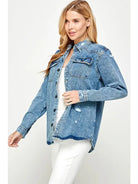 Women's Distressed Denim Wash Jacket - Athena's Fashion Boutique