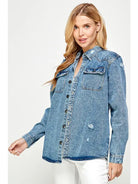 Women's Distressed Denim Wash Jacket - Athena's Fashion Boutique