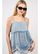 Washed Denim Babydoll Summer Top