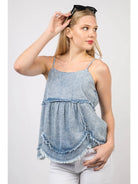 Washed Denim Babydoll Summer Top