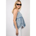 Washed Denim Babydoll Summer Top