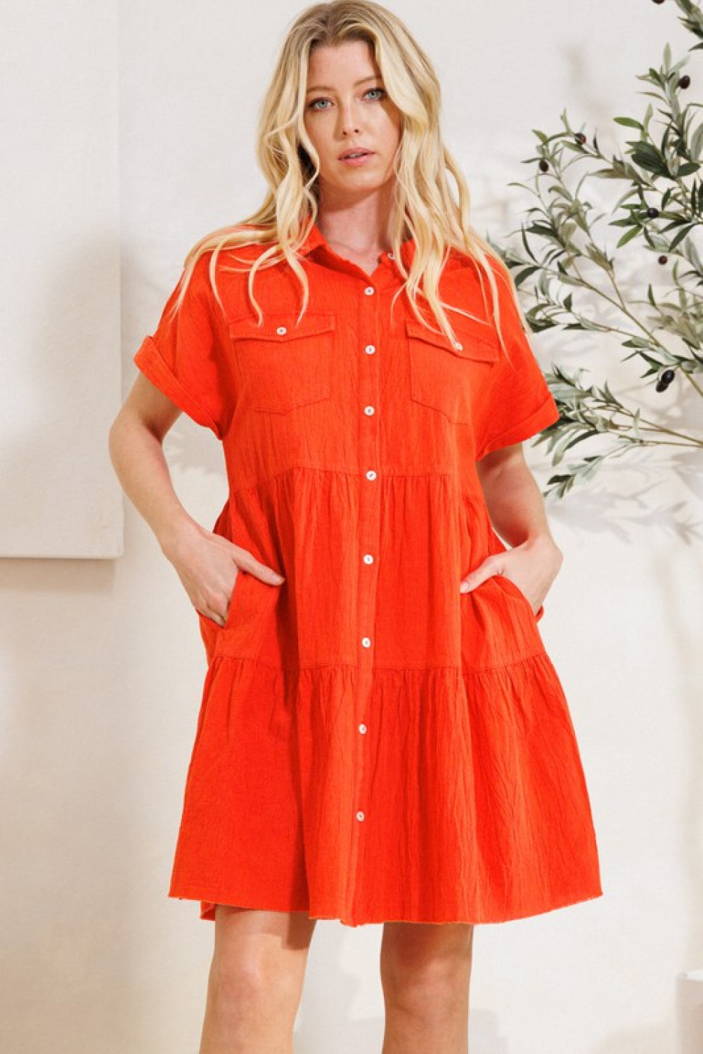 ODDI Full Size Button Front Tiered Shirt Dress – Shoptiques