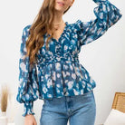 Women's Teal Textured Empire Waist Woven Top