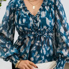 Women's Teal Textured Empire Waist Woven Top