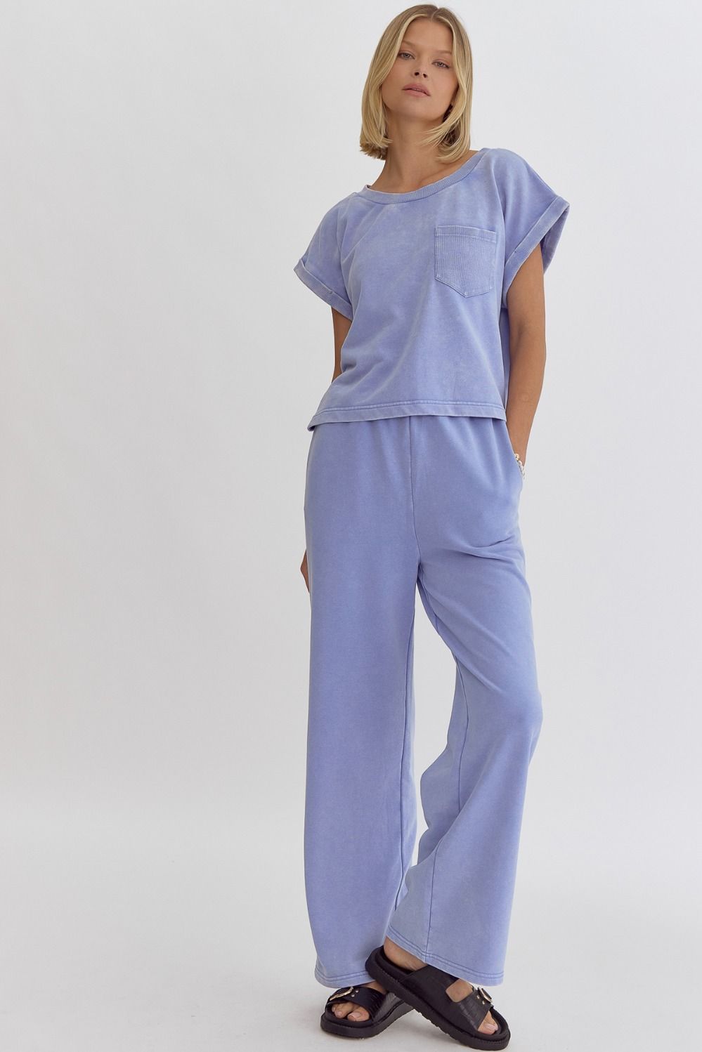 Entro | Blue Wide Leg Sweatpants | Sweetest Stitch Shop Bottoms