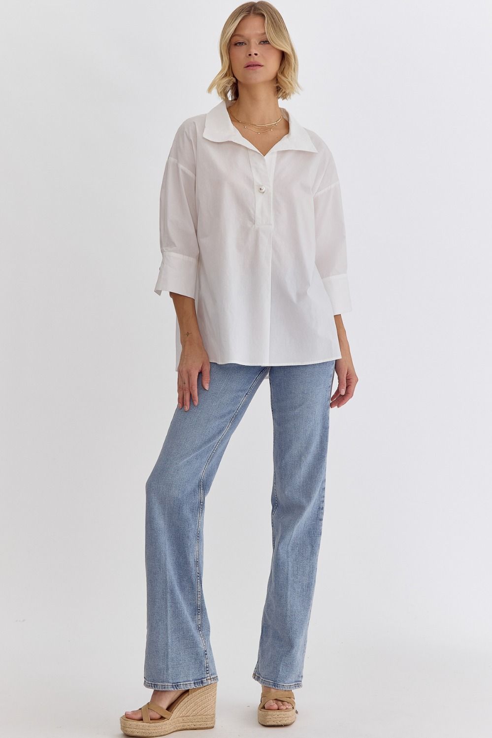 Entro | White Collared Top | Sweetest Stitch Cute Tops for Women