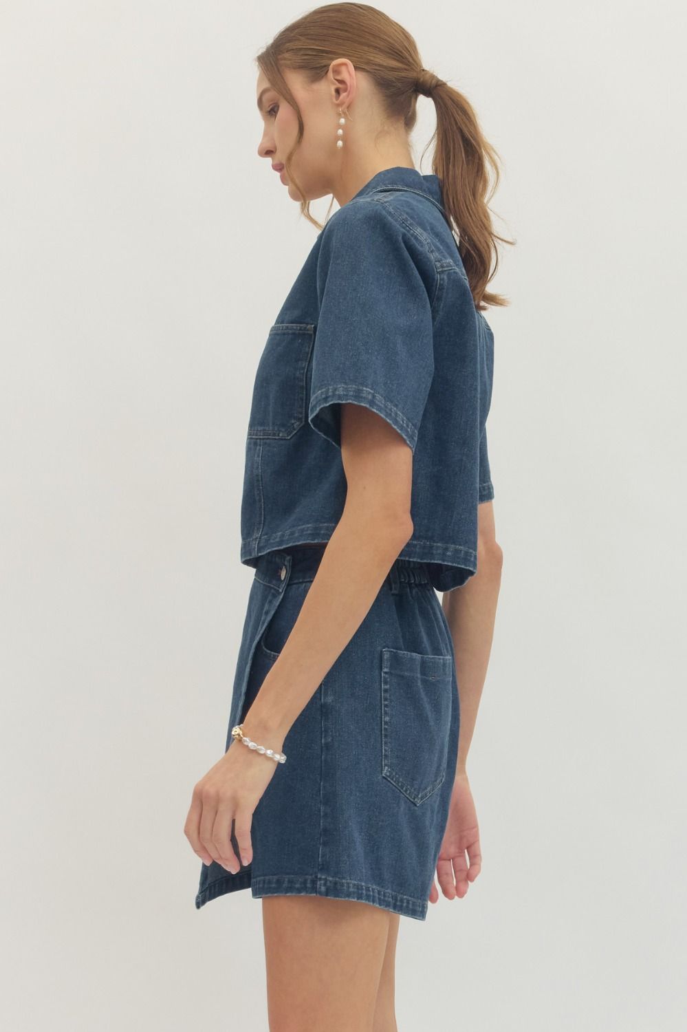 denim midi dresses Entro | Morgan Short Sleeve Denim Top