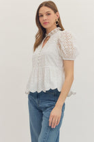 Entro | Winona Eyelet Peplum Top | Sweetest Stitch Boutique Richmond