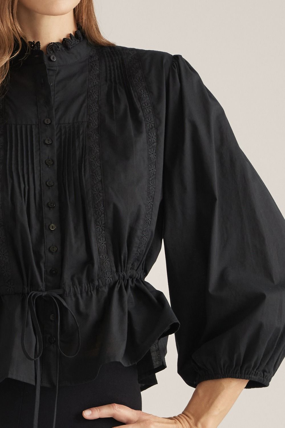 Entro | Pauline Pintuck Top - Black | Sweetest Stitch Boutique Richmond