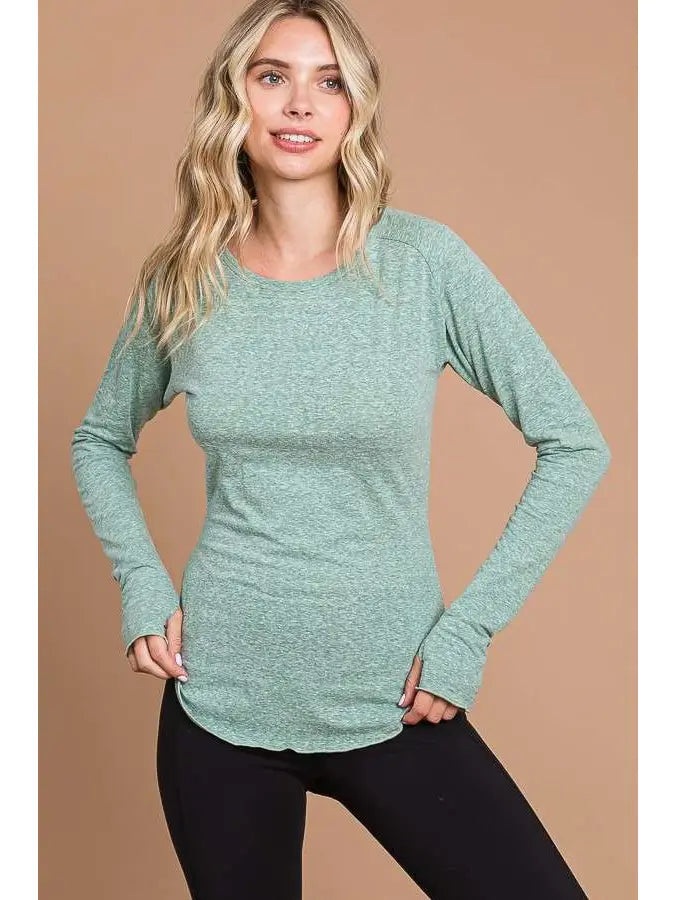 Warm Sage Round Neck Raglan Fitted Top - Athena's Fashion Boutique