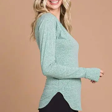 Warm Sage Round Neck Raglan Fitted Top - Athena's Fashion Boutique
