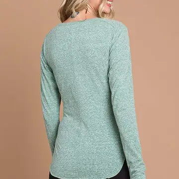 Warm Sage Round Neck Raglan Fitted Top - Athena's Fashion Boutique