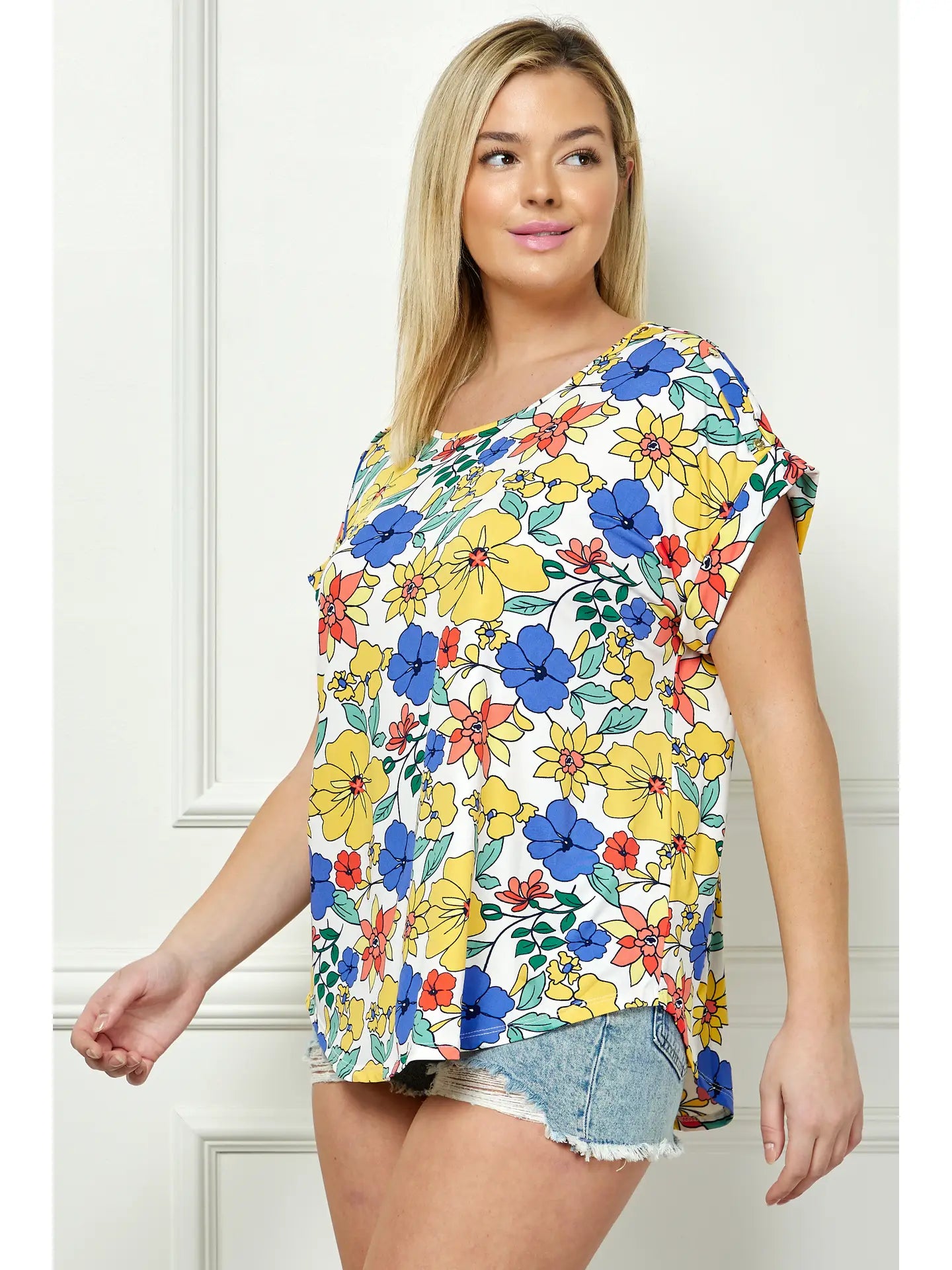 Floral Plus Size Short Sleeve Dolman