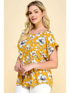 Plus Size Short Sleeve Dolman Yellow Flower Blouse