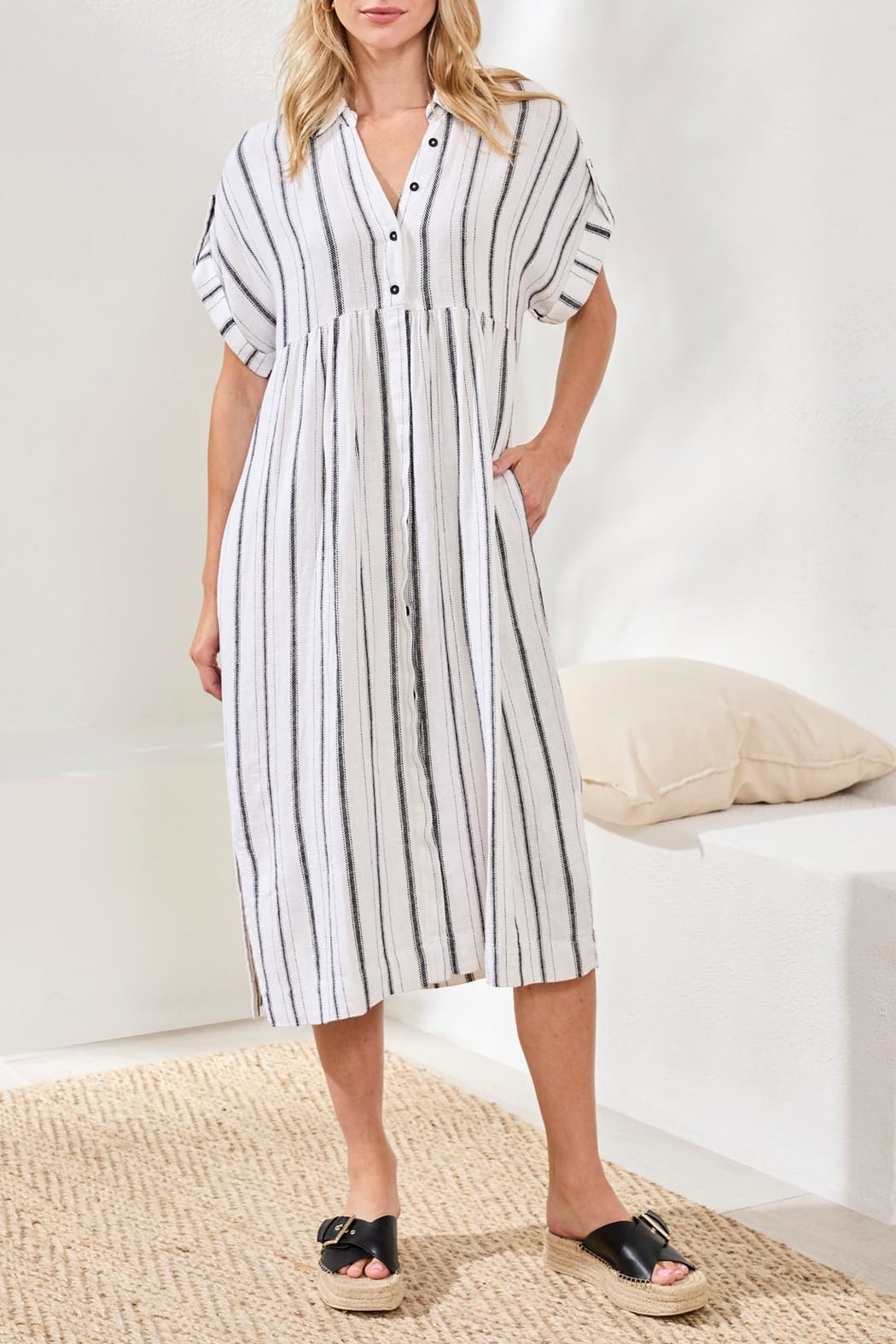 slim fit dress slacks Flowy Lyocell Pop Over Shirt Dress Xs / Bluebliss