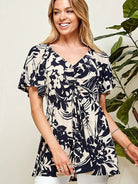 Women's Cream and Navy Rouching Flutter Peplum Top