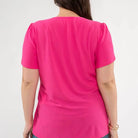 Pink Plus Drape Sleeve Split Neck Short Sleeve Blouse - Athena's Fashion Boutique