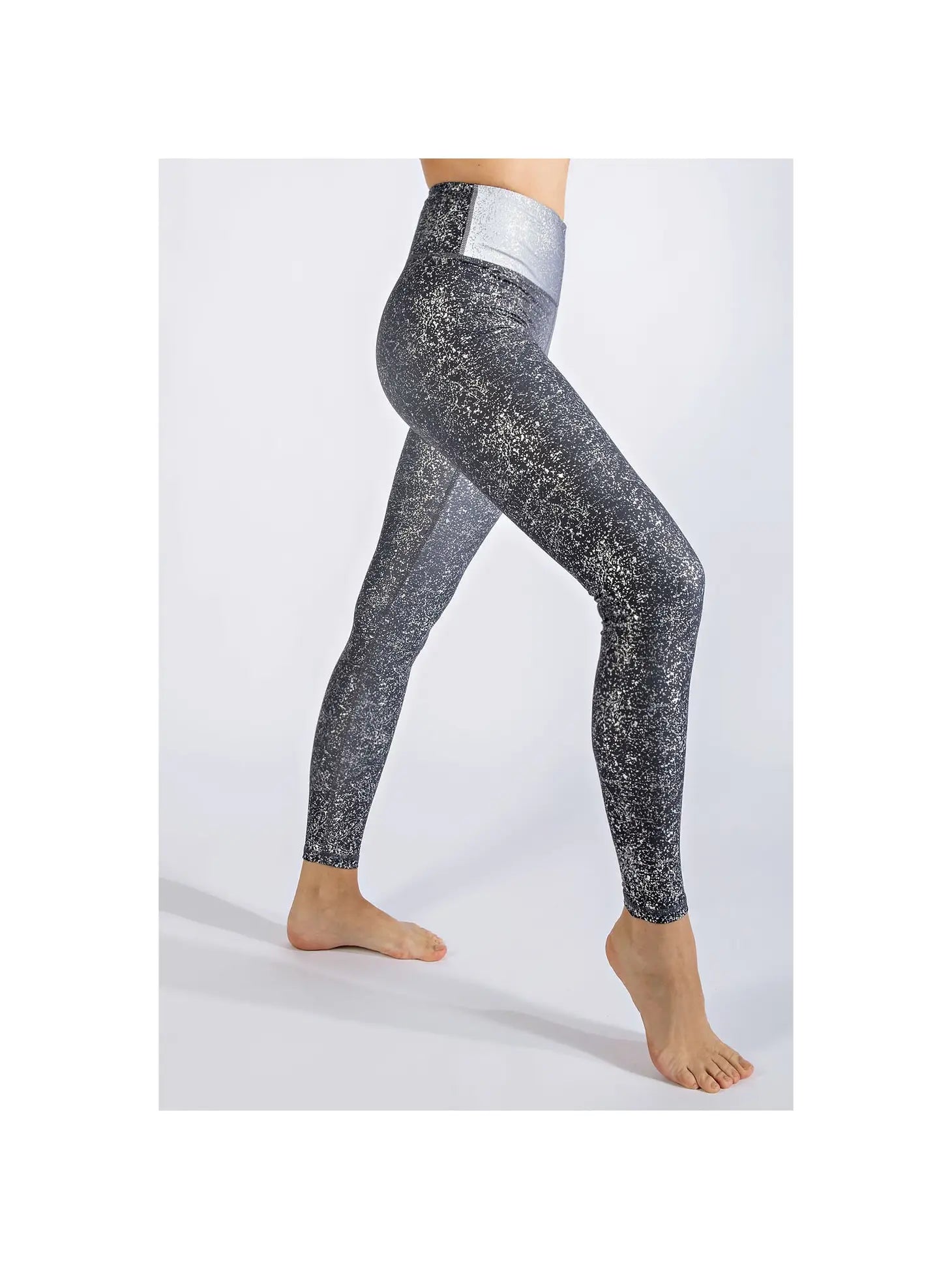 Black Galaxy Foil Silver Splash Print Leggings