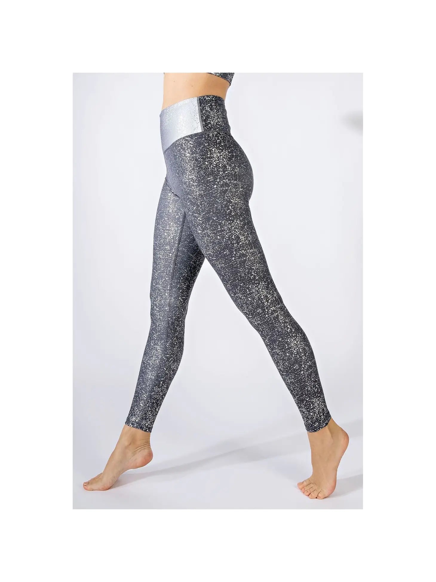 Black Galaxy Foil Silver Splash Print Leggings