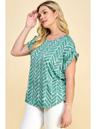 Green Pattern Plus Size Short Sleeve Dolman Top