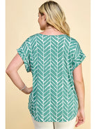 Green Pattern Plus Size Short Sleeve Dolman Top