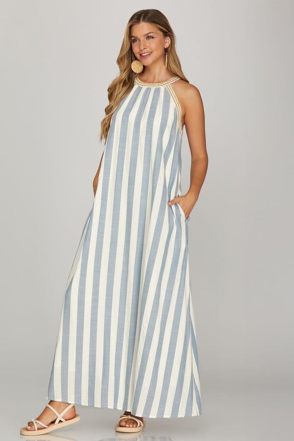 woven maxi dress Marina Striped Maxi Dress Medium / Blue