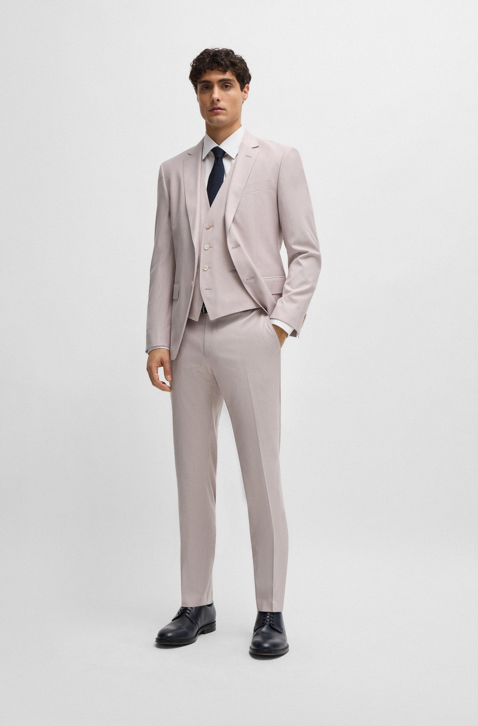 Boss SLIM-FIT Light Pink Suit In a Melange Wool Blend Light Pink / US 44 Boss SLIM-FIT Light Pink Suit In a Melange Wool Blend Light Pink / US 44