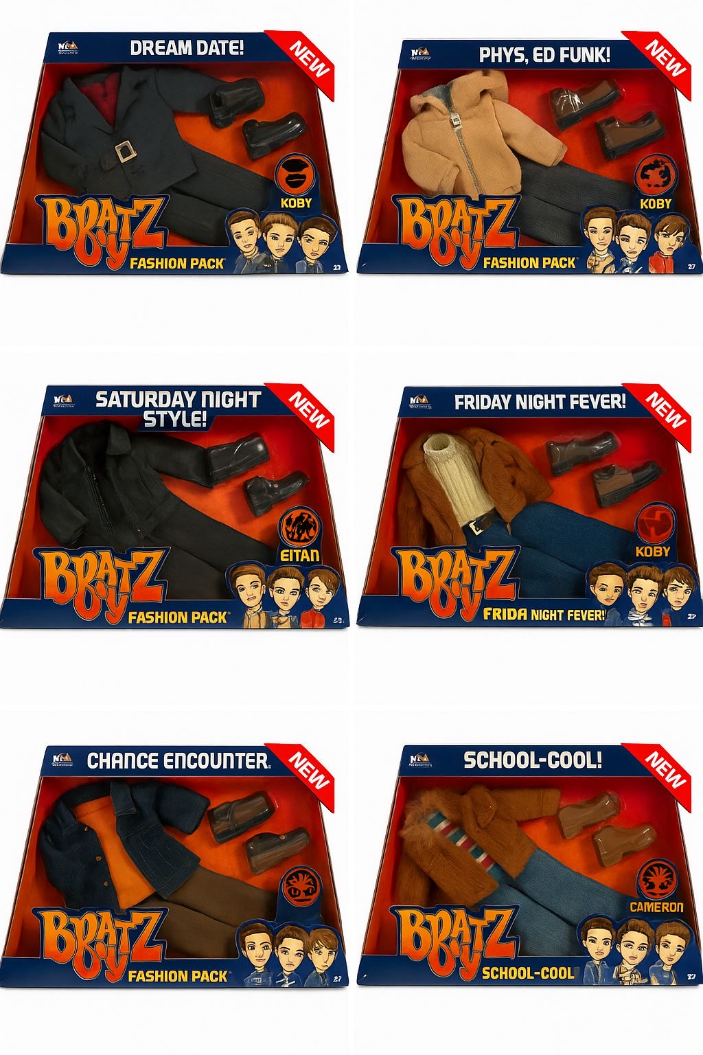 B'z CDコレクションとアパレルセット Bratz Boyz Fashion Pack – Complete 6-Pack Collector's Edition with