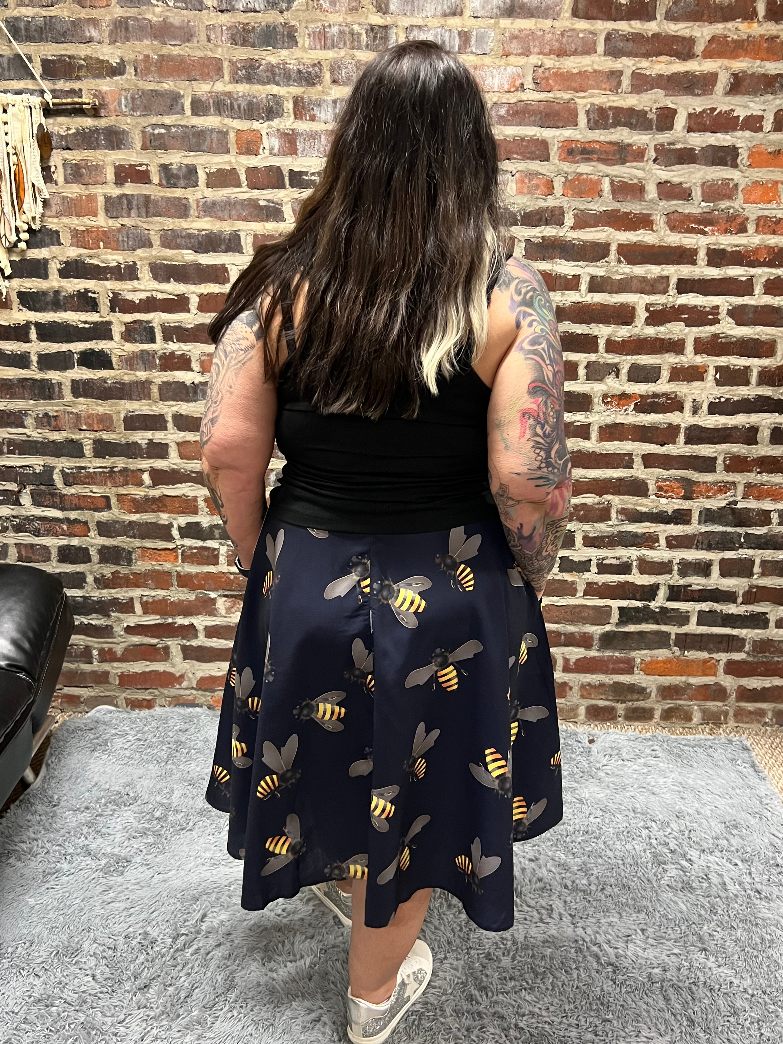 Bee Print Navy Swing Skirt - Athena's Fashion Boutique